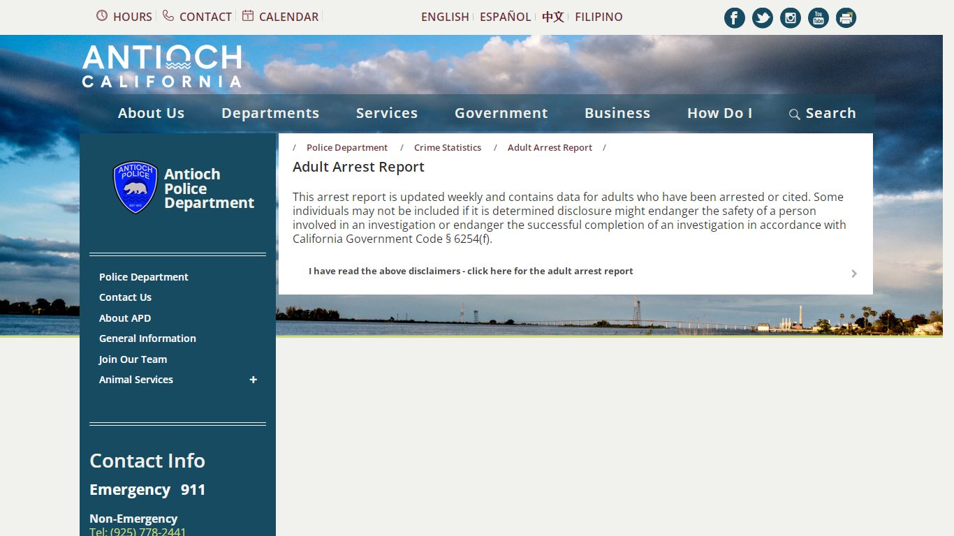 Adult Arrest Report – City of Antioch, California